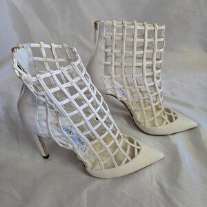 NWOT Jimmy Choo Women's All White Leather Cage Sheldon Heels (36)